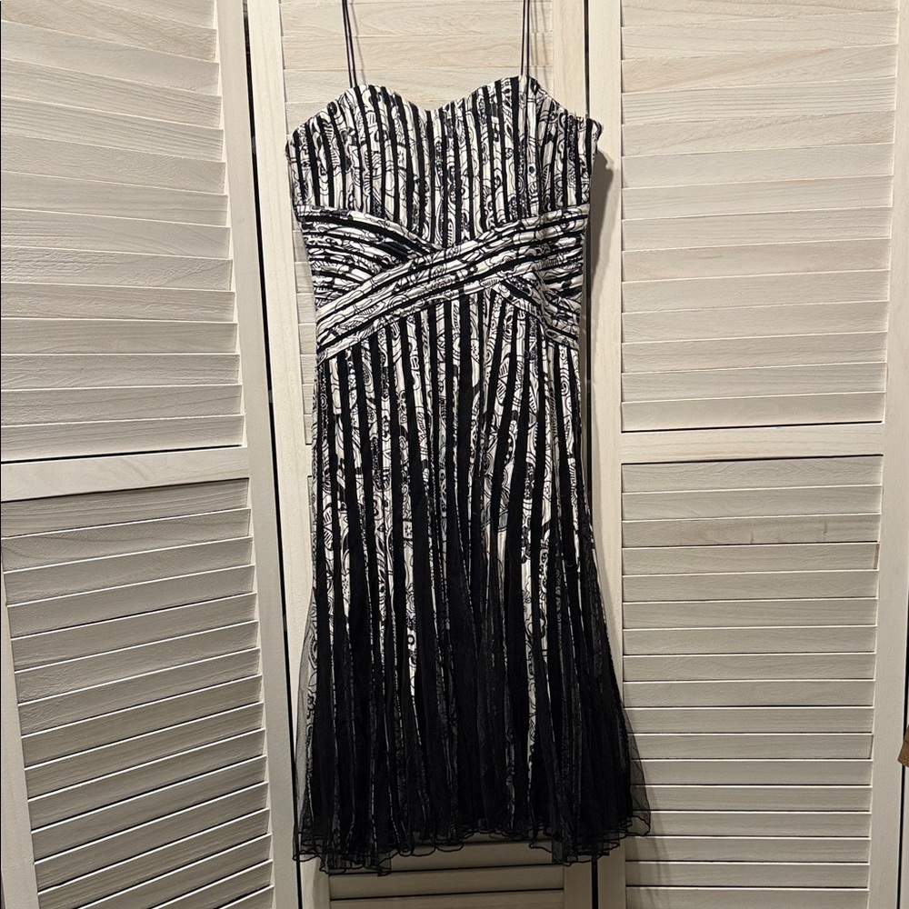 Cartise Flirty Black and White Striped Dress. Size 8